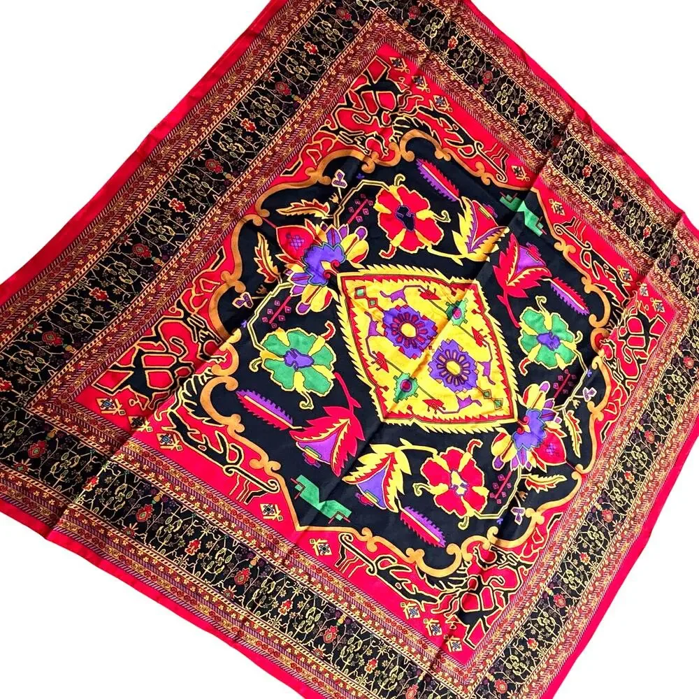 Vintage 1980s Linda Allard for Ellen Tracy silk scarf square ornate geometric